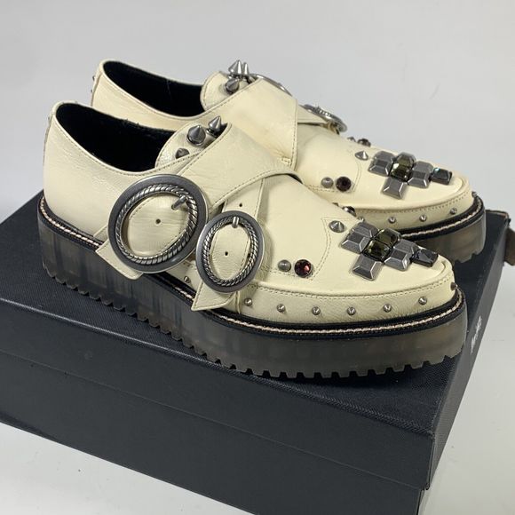 Coach Western Creeper Studded Leather Shoes G3399 Chalk Size 5.5 - Picture 3 of 15